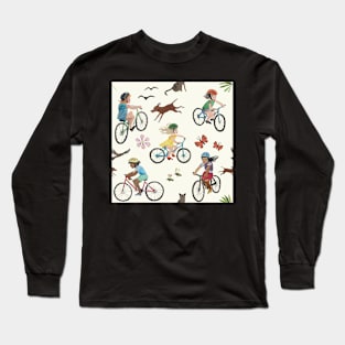 kids bike bicycle surface pattern watercolour Long Sleeve T-Shirt